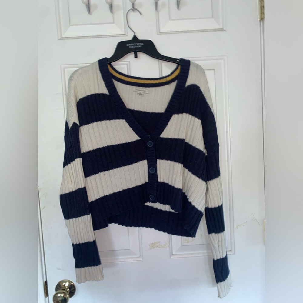 American Eagle stripped v-neck button sweater